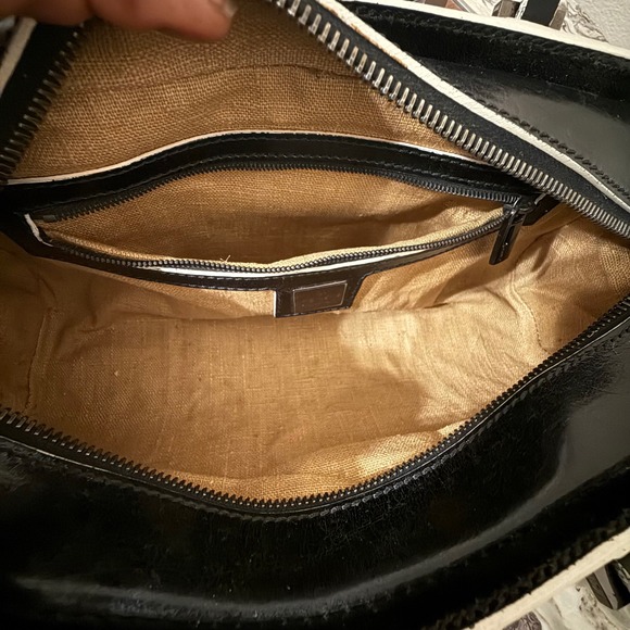 Vintage Fendi Black Patent Leather Boston Bowler Bag White Trim - Picture 2 of 12